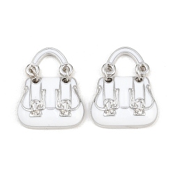 Белый Подвески из эмали и сплава, стойки покрытие, прелести мешков, без кадмия, без никеля и без свинца, платина, белые, 26x20x5 мм, отверстие : 9x6.5 мм