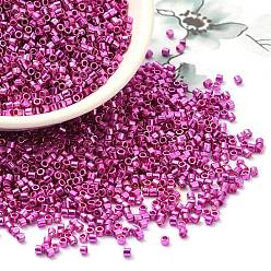 Pink Plated Electroplate Glass Seed Beads, Metallic Colours, Cylinder, Pink Plated, 2x1.5mm, Hole: 1mm, about 58967pcs/pound
