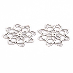 Stainless Steel Color 304 Stainless Steel Filigree Joiners Links, Laser Cut, Flower, Stainless Steel Color, 24x24x1mm, Hole: 0.8mm