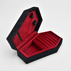 Black Coffin Shaped Velvet Jewelry Storage Boxes, Jewelry Case for Earrings, Rings, Necklaces Storage, Black, 17.7x10.7x5.2cm