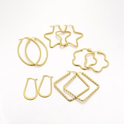 Golden Mixed 304 Stainless Steel Hoop Earring, Hypoallergenic Earrings, Golden, 24~63x2~2.5x20.5~57mm, Pin:1x0.6mm