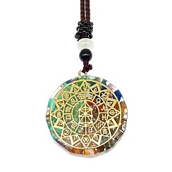 Constellation Orgonite Chakra Natural & Synthetic Mixed Stone Pendant Necklaces, Nylon Thread Necklace for Women, Flat Round, Constellation, 25.59 inch(65cm)