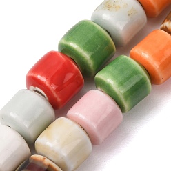 Colorido Cuentas de porcelana hechas a mano, porcelánico esmaltado brillante, barril, colorido, 10x10 mm, agujero: 3 mm, sobre 40 unidades / cadena, 14.96'' (38 cm)