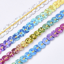 Colorful Eco-Friendly Electroplate Ornament Accessories Plastic Paillette Bead Strands, Sequins Trim, Flat Round, Colorful, 6x0.2mm, Hole: 1.2mm, about 100yards/roll