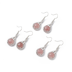 Клубничный Кварц Серьги-капли из натурального клубничного кварца с кристаллами и стразами, платиновые латунные украшения для женщин, 42 мм, штифты : 0.6 мм