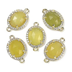 Другие Нефриты Натуральные корейские нефритовые овальные звенья, латунь с покрытием из латуни, микро-паве, прозрачные подвески из кубического циркония, золотые, 17.5x11x4.5 мм, отверстие : 1.5 мм