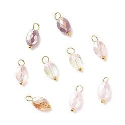 Lilac Electroplate Glass Pendants, with Golden Plated Brass Loops, Faceted, Oval, Lilac, 13~14x6~6.5x4~4.5mm, Hole: 2~3mm