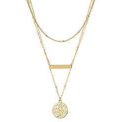 Round emblem three-piece set - gold-plated NK5113-00-04 Butterfly Pendant Triple Layer Necklace Bar Satellite Chain Cross Lock Charm