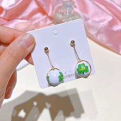 C Green Wooden Beads St. Patrick's Day Long Stud Earrings Women's Statement Earrings