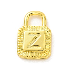 Letter Z Eco-friendly Rack Plating Brass Pendants, Cadmium Free & Lead Free, Long-Lasting Plated, Lock with Alphabet, Real 18K Gold Plated, Letter.Z, 15x10x3mm, Hole: 3.5x4mm