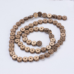 Copper Plated Electroplate Non-magnetic Synthetic Hematite Beads Strands, Flower, Copper Plated, 6x2mm, Hole: 1mm, about 66pcs/strand, 15.9 inch(40.5cm)