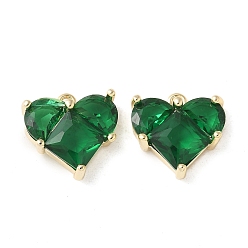 Зеленый Латунные микропаве прозрачные подвески с фианитом, сердце прелести, без кадмия и без свинца, долговечный, стойки покрытие, с целью перехода в кольце, зелёные, 12x12x4 мм, отверстие : 1 мм