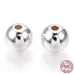 Silver 925 Sterling Silver Beads, Round, Silver, 10x9mm, Hole: 2.2mm
