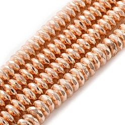 Rose Gold Plated Electroplate Non-magnetic Synthetic Hematite Beads Strands, Grade AA, Long-Lasting Plated, Faceted, Rondelle, Rose Gold Plated, 8x3mm, Hole: 1mm, about 116pcs/strand, 15.7 inch(40cm)