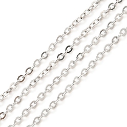 Platinum Rhodium Plated 925 Sterling Silver Flat Cable Chains, Soldered, Platinum, Link: 2x1.5x0.5mm