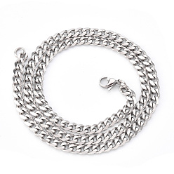 Stainless Steel Color Men's 201 Stainless Steel Cuban Chain Necklace, with Lobster Claw Clasp and Jump Rings, Stainless Steel Color, Link: 7x5x1.2mm, 19.68 inch(50cm)