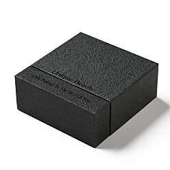Noir Boîtes à tiroirs en papier cartonné pour bijoux, avec des vitrines de bijoux flottantes en plastique carré et en film pe, rectangle avec mot, noir, 10.7x10.35x4.25 cm