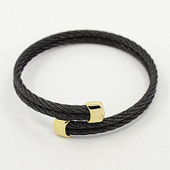 Doré  Mode 304 bracelets de couple en acier inoxydable, 304 bracelets de corde en acier inoxydable, avec les accessoires en métal, or et noir, 51mm