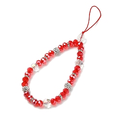 Crimson Rondelle Glass & Polymer Clay Rhinestone Beads Phone Hand Strap Chains, Mobile Accessories Decoration, Crimson, 17cm