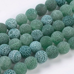 Green Natural Crackle Agate Beads Strands, Dyed, Round, Grade A, Green, 4mm, Hole: 0.8mm, about 93pcs/strand, 15 inch