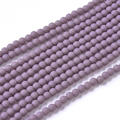 Medium Purple Frosted Opaque Glass Bead Strands, Round, Medium Purple, 2.5~3mm, Hole: 0.7mm, about 150pcs/strand, 15.35 inch(39cm)
