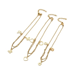 Mixed Patterns 304 Stainless Steel Charm Anklet for Women, Golden, Mixed Patterns, Pendant: 8~10.5x9.5~10x0.5~0.7mm, 8-7/8 inch(22.5cm)