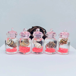 Pink Luminous Glow in the Dark Glass Wishing Bottle Pendants, Conch Drifting Mini Bottle Charms, Pink, 30x16mm