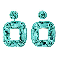 Light blue Boho Geometric Double-Sided Beaded Earrings with Handmade Ethnic Flair
