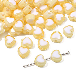 Gold Acrylic Bicolor Heart Beads, for DIY Bracelet Necklace Handmade Jewelry Accessories, Gold, 8x7mm, Hole: 2mm