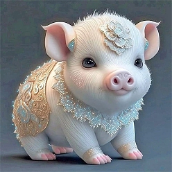 Pig Chinese Zodiac Signs DIY 5D Diamond Painting Kits, including Resin Rhinestones, Diamond Sticky Pen, Tray Plate and Glue Clay, Pig, 300x300mm