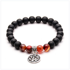 number 6 Natural Energy Volcanic Stone Yoga Bracelet with Turquoise Tiger Eye Buddha Beads