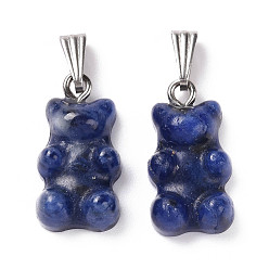 Sodalite Natural Sodalite Pendants, with Stainless Steel Color Tone 201 Stainless Steel Findings, Bear, 27.5mm, Hole: 2.5x7.5mm, Bear: 21x11x6.5mm