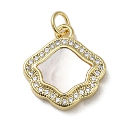 Real 18K Gold Plated Brass Micro Pave Cubic Zirconia Pendants, with Shell, Real 18K Gold Plated, 17.5x16x3mm, Hole: 3.4mm