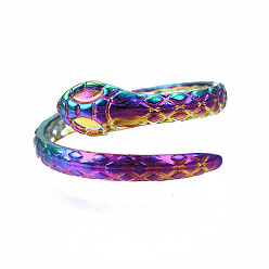 Rainbow Color Anneaux de manchette serpent, anneaux ouverts texturés, couleur arc-en-ciel 304 bague en acier inoxydable pour femme, taille us 6 3/4 (17.1 mm)