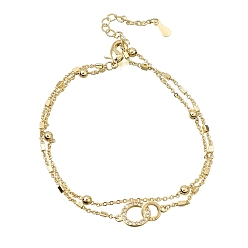 Real 18K Gold Plated Brass Ring Link 2-Strand Bracelets, Rack Plating, Long-Lasting Plated, Cadmium Free & Lead Free, Real 18K Gold Plated, 6.89 inch(17.5cm)