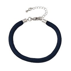 Prussian Blue Braided Round Polyester Cord Bracelet Makings, with Brass Findings and 202 Stainless Steel Lobster Claw Clasps, Stainless Steel Color, Prussian Blue, 7.28 inch(18.5cm)
