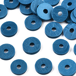 Marine Blue Eco-Friendly Handmade Polymer Clay Beads, Disc/Flat Round, Heishi Beads, Marine Blue, 8x0.5~1mm, Hole: 2mm, about 13000pcs/1000g