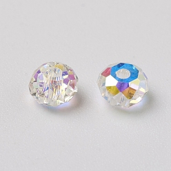 Crystal AB Electroplate Glass Beads, AB Color Plated, Faceted, Rondelle, Crystal AB, 4x3mm, Hole: 1mm