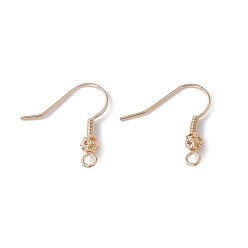 Real 18K Gold Plated Brass Round Beaded Earring Hooks, with Horizontal Loop, Real 18K Gold Plated, 21x21x4mm, Hole: 2mm, 20 Gauge, Pin: 0.8mm