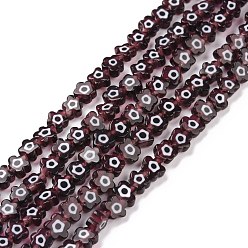 Coconut Brown Handmade Millefiori Glass Bead Strands, Flower, Coconut Brown, 7.5~9x3mm, Hole: 1mm, about 55~57pcs/strand, 15.55 inch~15.94 inch(39.5cm~40.5cm)