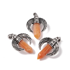 Yellow Aventurine Natural Yellow Aventurine Pendants, with Antique Silver Tone Alloy Ox Horn Findings, Cadmium Free & Lead Free, Faceted Bullet Charm, 49x36x15mm, Hole: 4x8mm