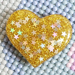 Gold Diamond Painting Magnet Cover Holders, Resin Locator, with Glitter PowderPositioning Tools, Heart, Gold, 35x35x18mm