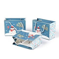 Light Blue Christmas Themed Paper Bags, Rectangle with Snowman Pattern, for Jewelry Storage, Light Blue, 24.5x19.5x0.45cm