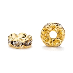 Golden Brass Rhinestone Spacer Beads, Grade A, Waves Edge, Rondelle, Golden Color, Clear, Size: about 8mm in diameter, 3.5mm thick, hole: 1.5mm