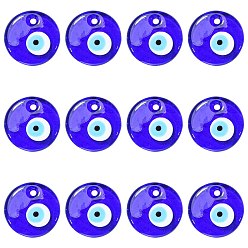 Bleu Pendentifs faits à la main lampwork evil eye, plat rond, bleu, 30x5mm, Trou: 3mm