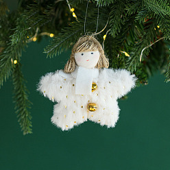 Human Cloth Doll with Bell Pendant Decorations, for Christmas Tree Hanging Decorations, Girl, 95x90x20mm