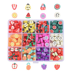 Mixed Color 240Pcs 12 Kinds of Fruit Handmade Polymer Clay Beads, for Jewelry Making Bracelets Necklaces Earrings, Mixed Color, 240pcs/box