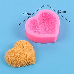 Deep Pink Scented Candle Molds, Heart with Flower Silicone Molds for Valentine's Day, Deep Pink, 7.3x6.2cm