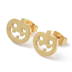 Golden 304 Stainless Steel Stud Earrings for Halloween, Punpkin, Golden, 10x11mm