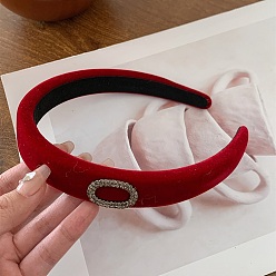 Red Retro Cloth Hair Bands, with Oval Shape Rhinestone Decoration, Wide Hair Accessories for Women Girlss, Red, 140x130mm